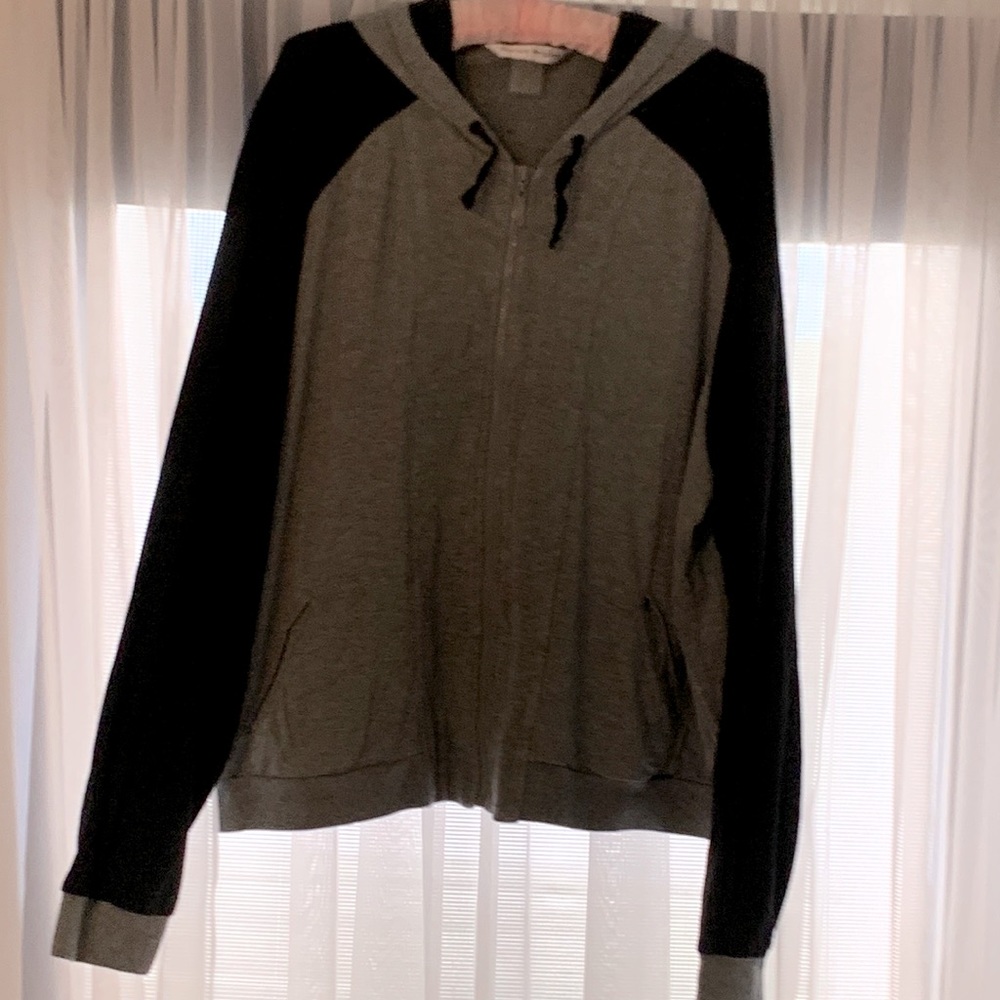 Hoodie, soft jersey fabric, Black and Grey, Waist length, Size XL